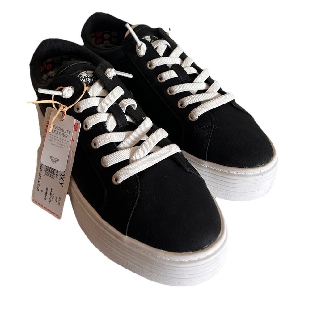 NEW ROXY Sheilahh 2.0 Women's 8 Black Cushion Comfort Leather Platform Sneakers